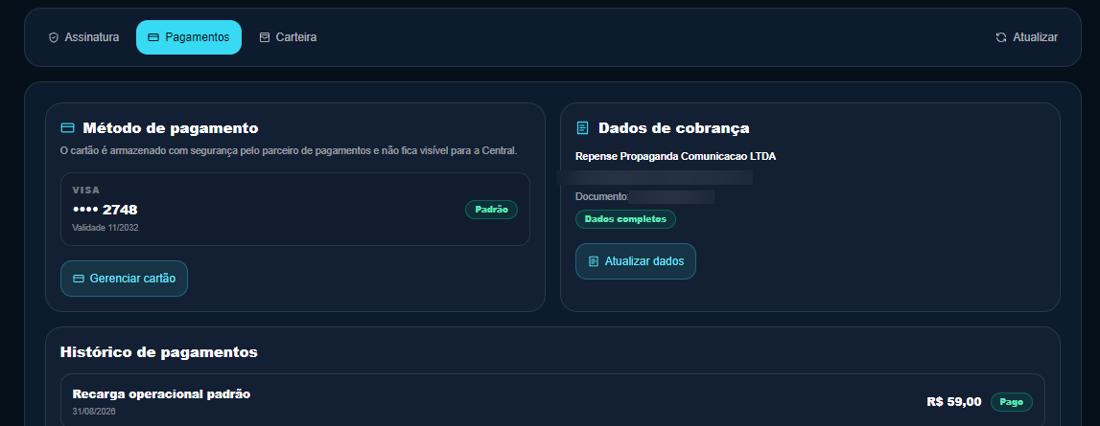 Histórico de pagamentos