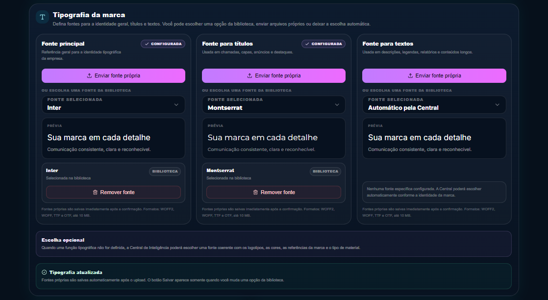 Configurações de Branding: cor primária e secundária
