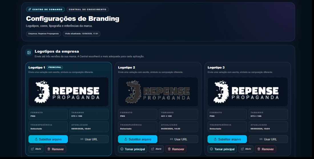 Configurações de Branding: logotipos da empresa