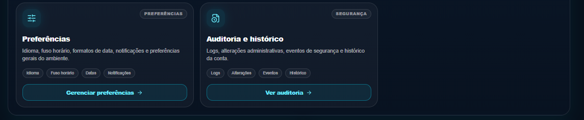 Card Onboarding dentro de Administração da conta, com o botão Revisar onboarding