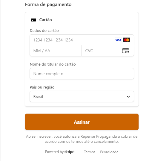 Pagamento incorporado no checkout (cartão ou Pix)