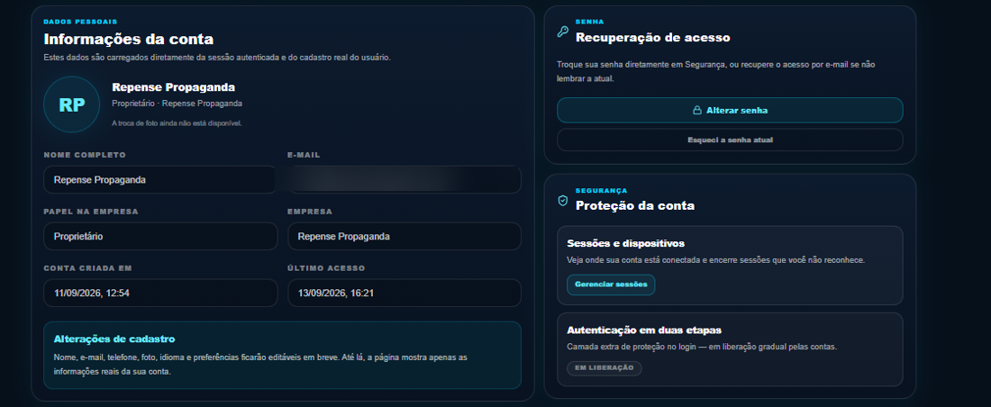 Informações da conta e recuperação de acesso