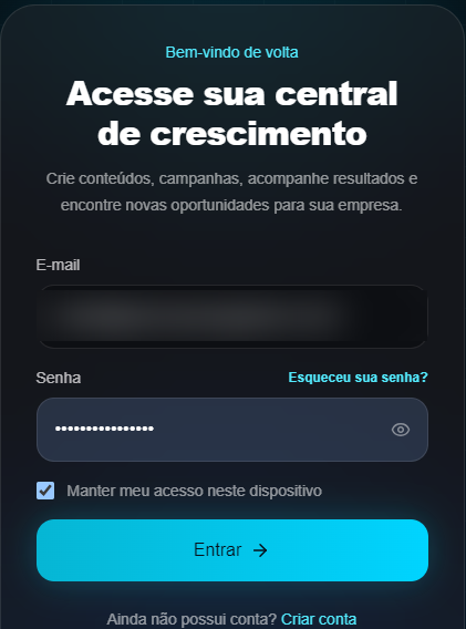 Tela de login da Central
