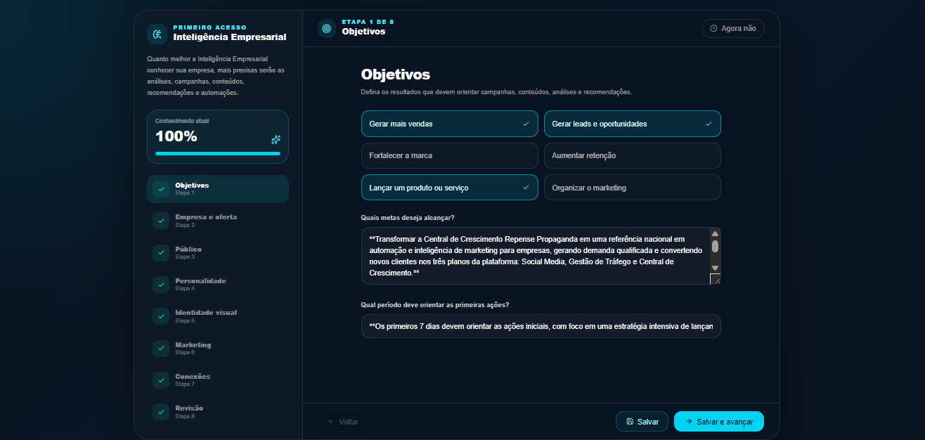 O que fica registrado em cada módulo de Configurações