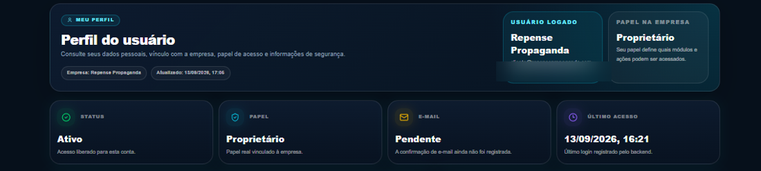 Perfil do usuário: status, papel e último acesso