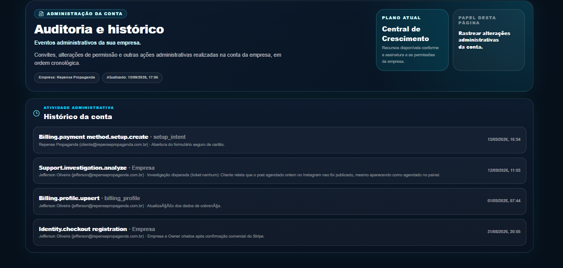 Preferências: idioma, fuso horário, formato de data e notificações