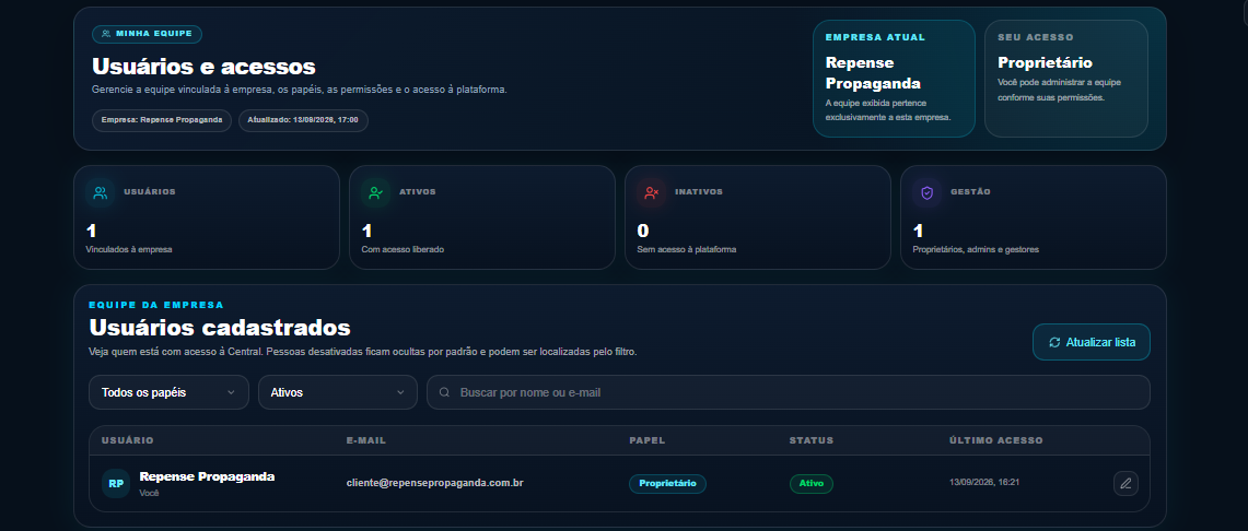 Situação da empresa: status, onboarding e cadastro (só consulta)