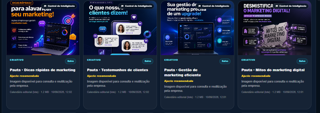 Biblioteca com criativos já gerados pela Central