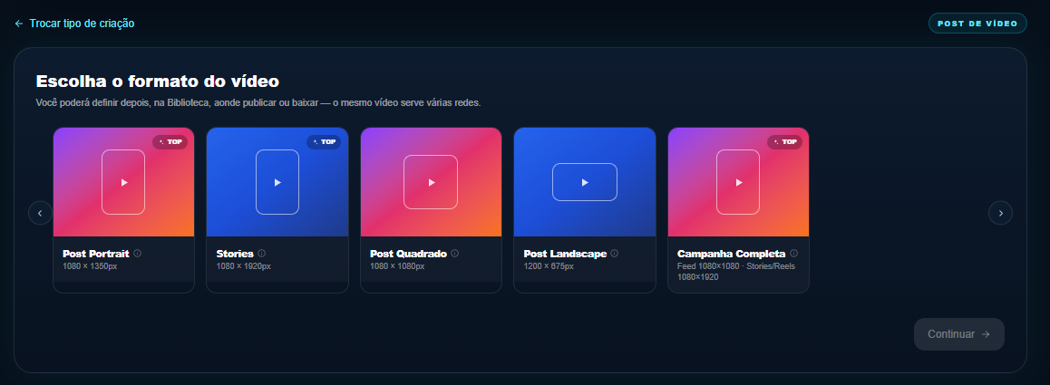 Como criar o vídeo: do zero, por referência ou vídeo próprio, com finalização opcional