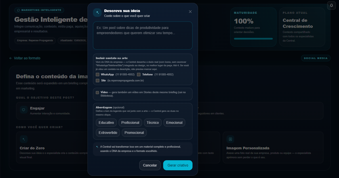 Descreva a ideia, contato na arte e abordagem da legenda