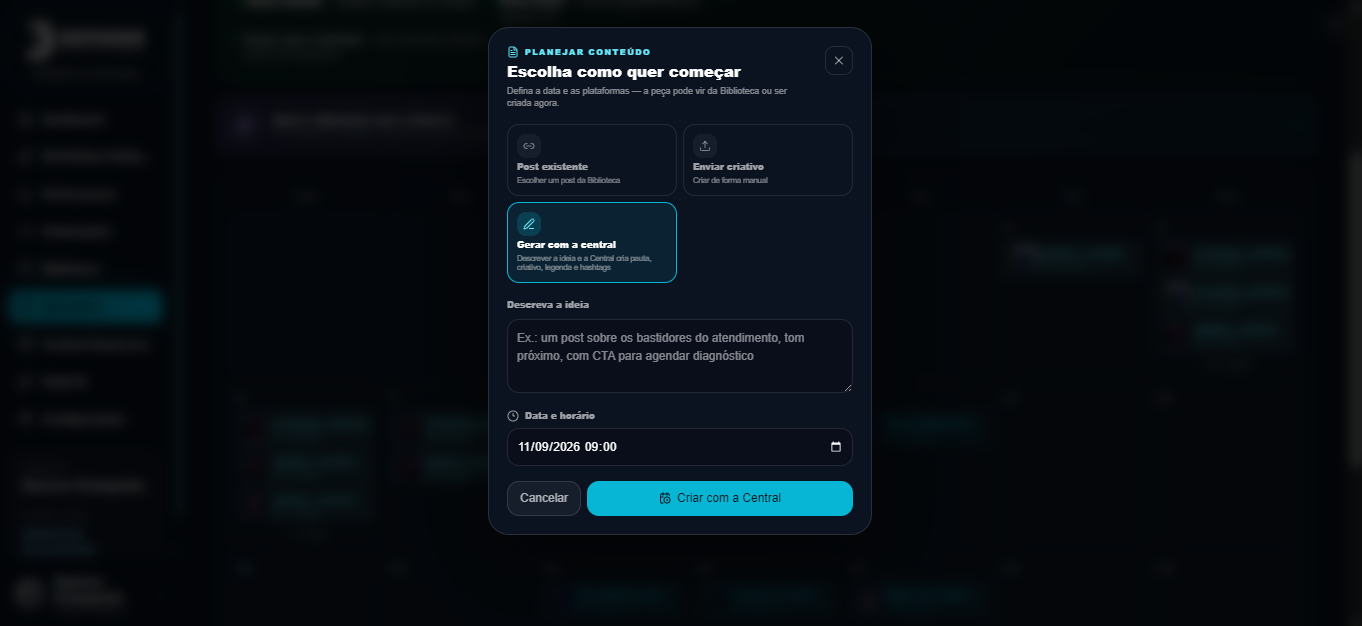 Gerar com a Central, direto do Calendário: descreva a ideia e a data