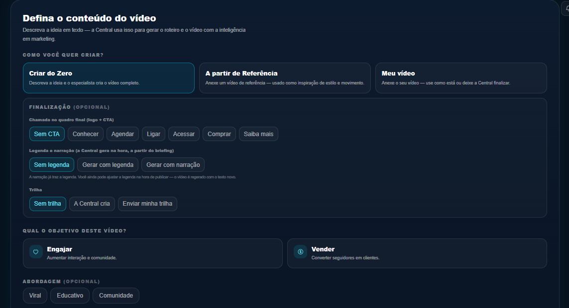 Objetivo, abordagem, tom e duração do vídeo