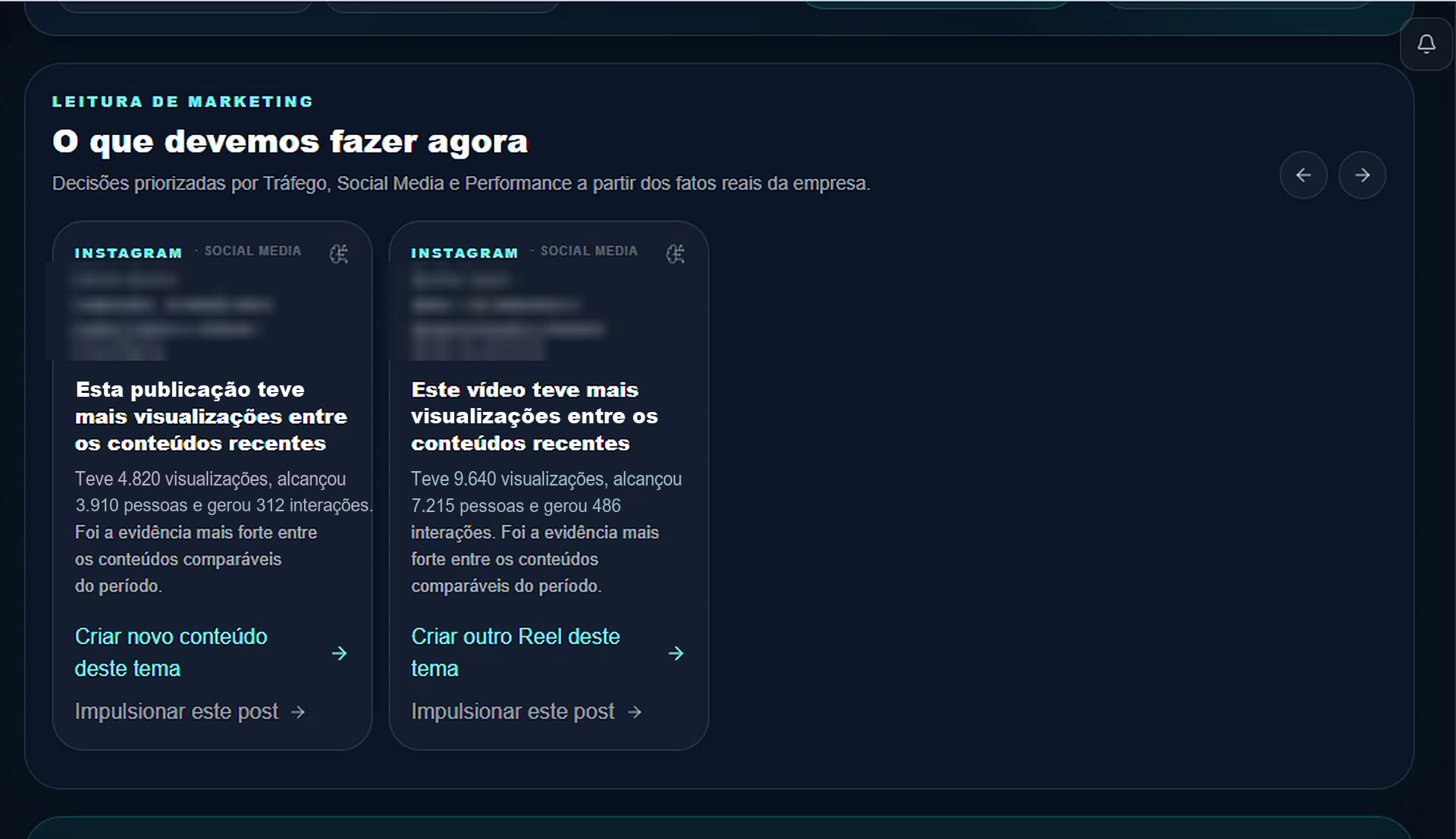 O que devemos fazer agora: cards com a evidência e as ações