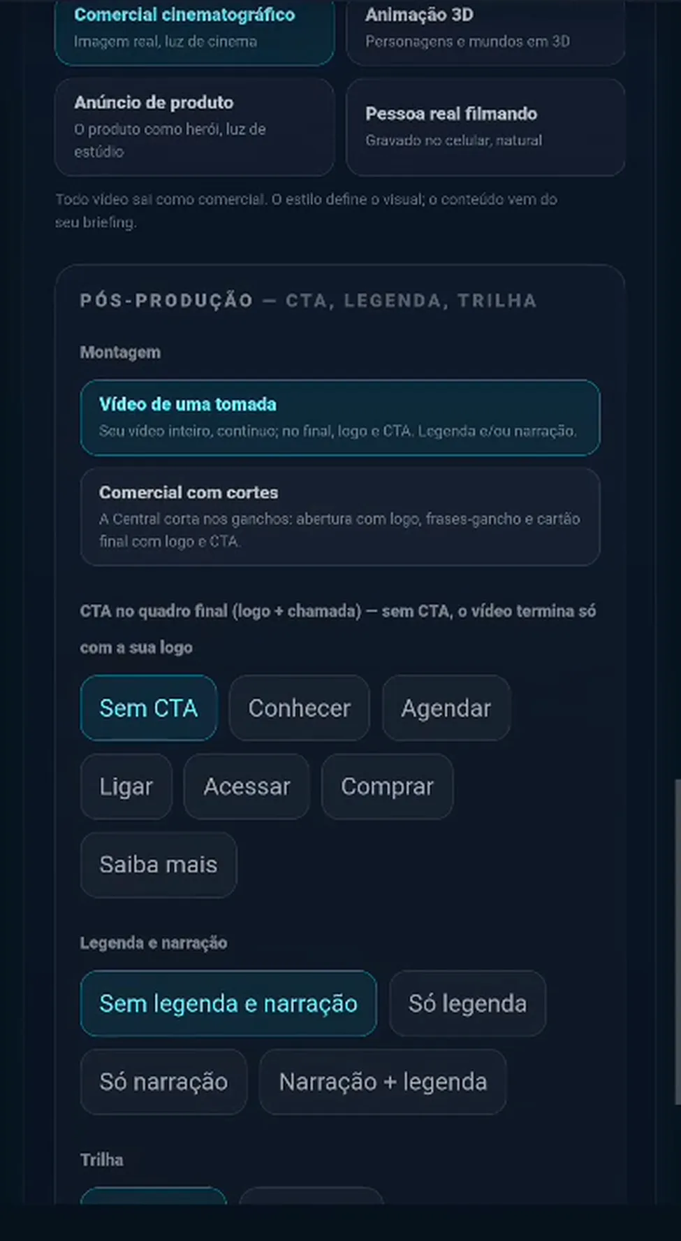 Vídeo com legenda automática criado na Central