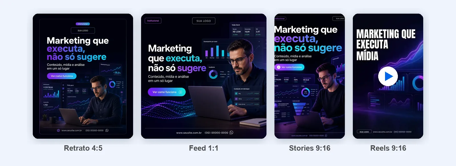 Criativo para empresas de serviços em vários formatos de publicação